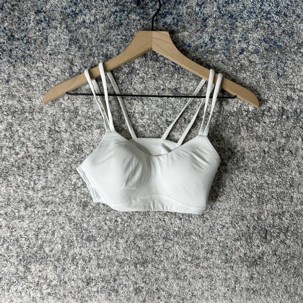 Lululemon Sports Bra Womens White Strappy‎ Long Line Mesh Back Athletic Top Yoga